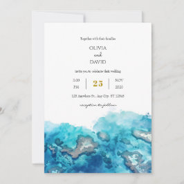 Blue Tropical Ocean Coral Waterverf Beach Wedding Kaart