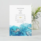 Blue Tropical Ocean Coral Waterverf Beach Wedding Kaart (Staand voorkant)