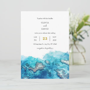 Blue Tropical Ocean Coral Waterverf Beach Wedding Kaart