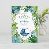 Blue Tropical Oerwoud Carriage voor Boys Baby show Kaart (Staand voorkant)