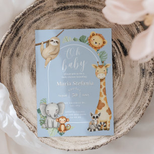 Blue Tropical Oerwoud Safari Animals Baby shower Kaart