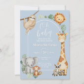 Blue Tropical Oerwoud Safari Animals Baby shower Kaart (Voorkant)