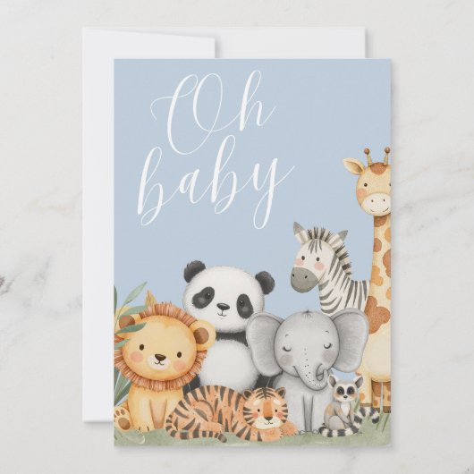 Blue Tropical Oerwoud Safari Animals Baby shower Kaart (Achterkant)
