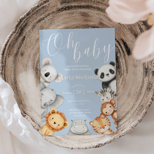 Blue Tropical Oerwoud Safari Baby shower Animals Kaart