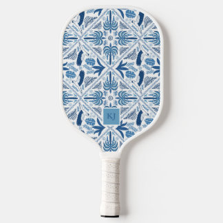 Blue Tropical Palm Tegel Coastal Monogrammed Pickleball Paddle