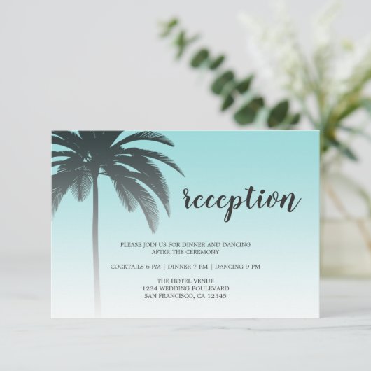 Blue Tropical Palm Tree Beach Weddenschap Informatiekaartje (Staand voorkant)