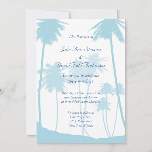 Blue Tropical Palm Tree Wedding Kaart