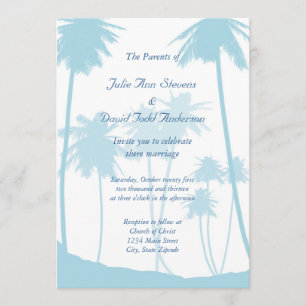 Blue Tropical Palm Tree Wedding Kaart