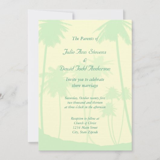 Blue Tropical Palm Tree Wedding Kaart (Voorkant)