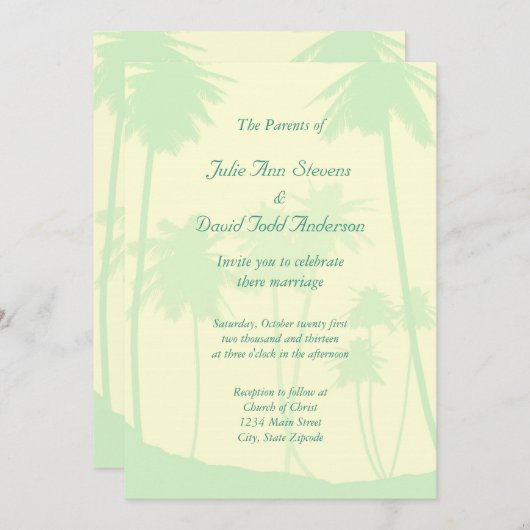 Blue Tropical Palm Tree Wedding Kaart (Voorkant / Achterkant)