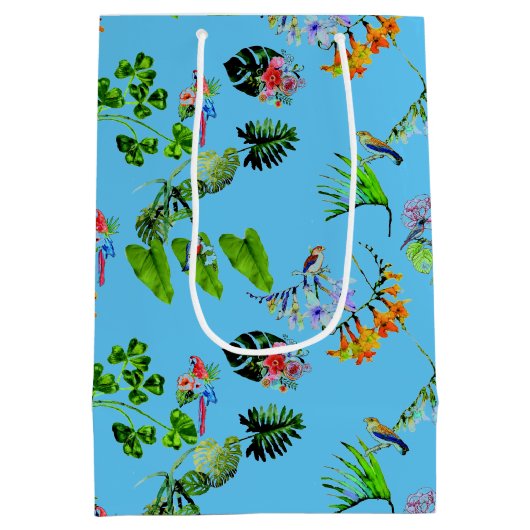 Blue Tropical Paradise Medium Gift Bag Medium Cadeauzakje (Achterkant)