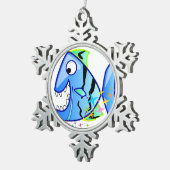 Blue Tropical Piranha met sterren Tin Sneeuwvlok Ornament (Rechts)