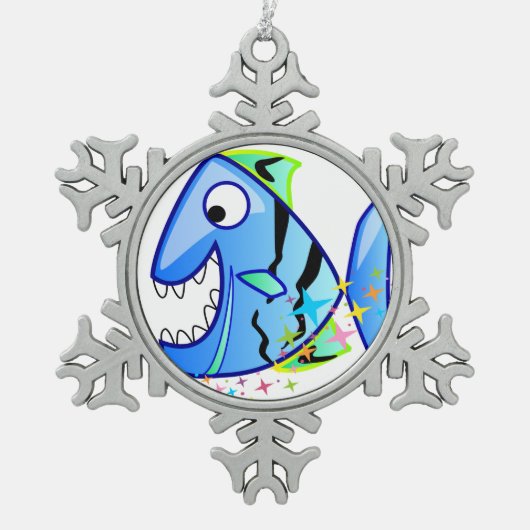 Blue Tropical Piranha met sterren Tin Sneeuwvlok Ornament (Voorkant)