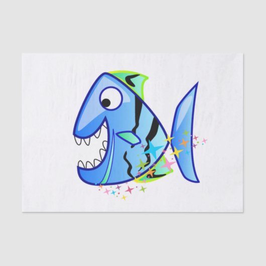 Blue Tropical Piranha met sterren Tissuepapier (Voorkant)