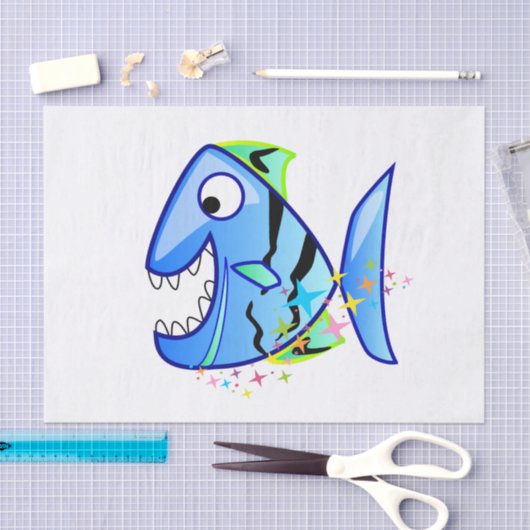 Blue Tropical Piranha met sterren Tissuepapier (Craft)