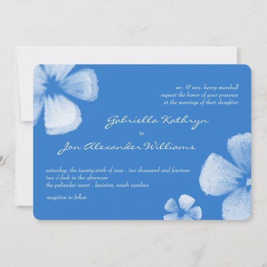 Blue Tropical Waterverf Flowers Wedding Invite Kaart (Voorkant)