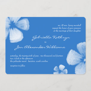 Blue Tropical Waterverf Flowers Wedding Invite Kaart