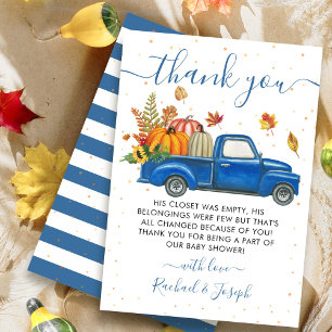 Blue Truck Autumn Pumpkin Herfst Baby shower Bedankkaart