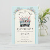 Blue Truck Baby in Bloom Baby shower Invitation Kaart (Staand voorkant)