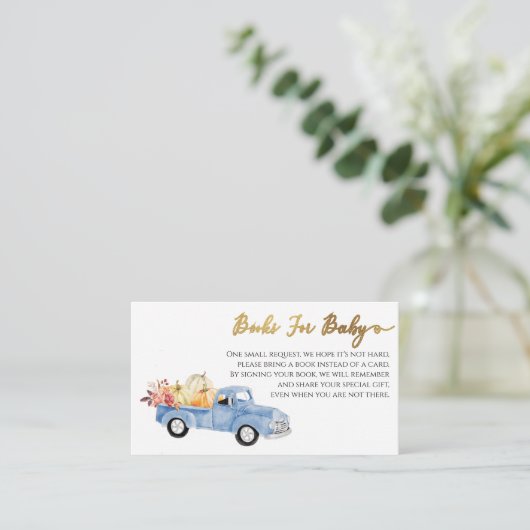 Blue Truck Boeken voor Baby Herfst Baby shower Informatiekaartje (Staand voorkant)