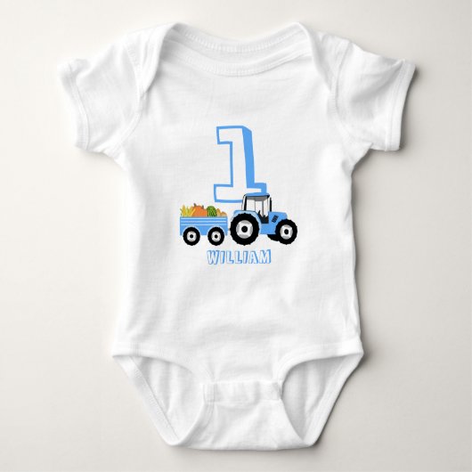 Blue Truck Boerderij Produce Birthday Boy Romper (Voorkant)