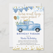 Blue Truck Boy Drive by Birthday Parade Invitation Kaart (Voorkant)