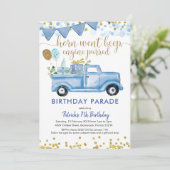 Blue Truck Boy Drive by Birthday Parade Invitation Kaart (Staand voorkant)