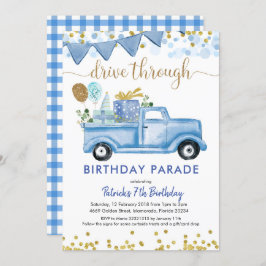 Blue Truck Boy Drive by Birthday Parade Kaart