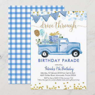 Blue Truck Boy Drive by Birthday Parade Kaart