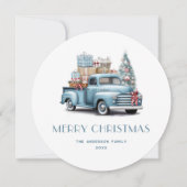 Blue Truck Cadeaus Snow Plaid Vrolijke Kerst Kaart (Voorkant)