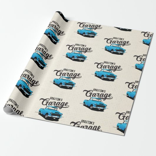 Blue  Truck Custom Name Wrapping Paper Cadeaupapier (Uitgerold)