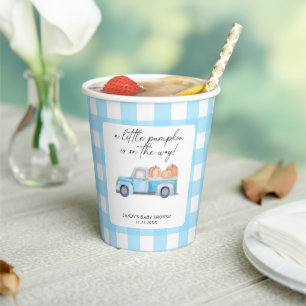 Blue Truck Een beetje pompoen Herfst Baby shower Papieren Bekers