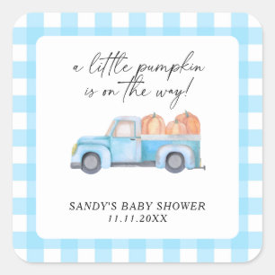 Blue Truck Een beetje pompoen Herfst Baby shower Vierkante Sticker