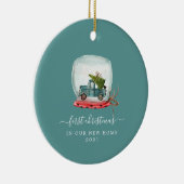 Blue Truck | Eerste kerst Nieuwe kerst voor kerami Keramisch Ornament (Rechts)