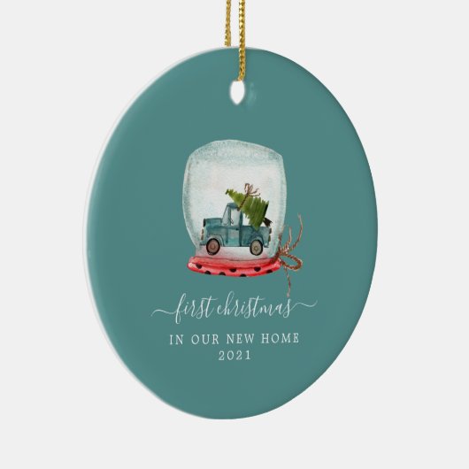 Blue Truck | Eerste kerst Nieuwe kerst voor kerami Keramisch Ornament (Rechts)