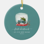Blue Truck | Eerste kerst Nieuwe kerst voor kerami Keramisch Ornament (Voorkant)