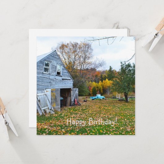 Blue Truck en Barn Birthday Flat Card Kaart (Voorkant / Achterkant in situ)