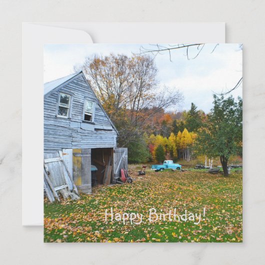Blue Truck en Barn Birthday Flat Card Kaart (Voorkant)
