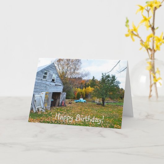  Blue Truck en Barn Birthday Kaart (Gele Bloem)