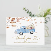 Blue  Truck Herfst Baby shower Dank u Kaart (Staand voorkant)
