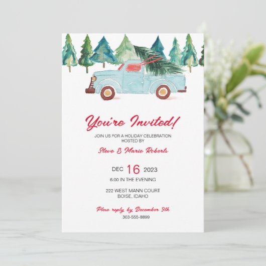 Blue Truck Holiday Party uitnodiging (Staand voorkant)
