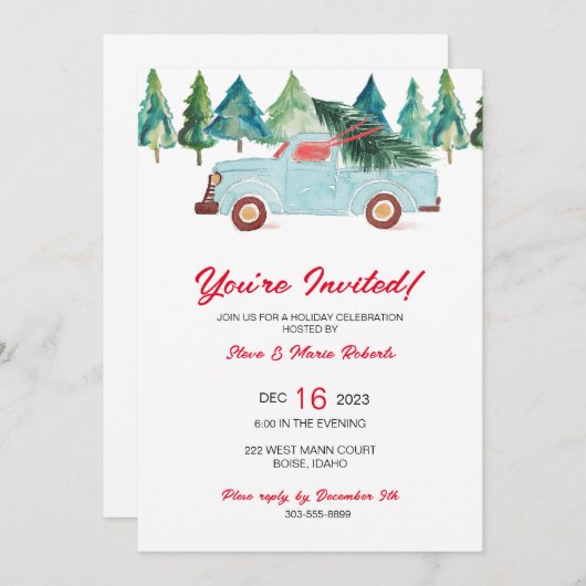 Blue Truck Holiday Party uitnodiging (Voorkant / Achterkant)