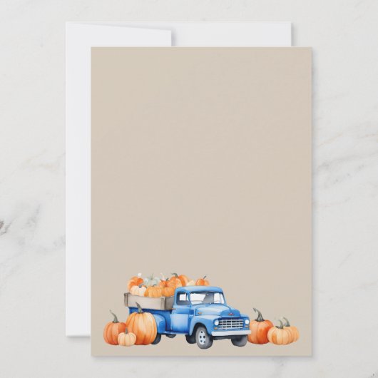 Blue Truck & Kleine pompoen op de weg Baby shower Kaart (Achterkant)