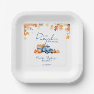 Blue Truck & Kleine pompoen op de weg Baby shower Papieren Bordje