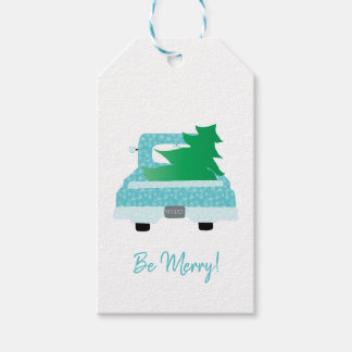 Blue Truck met kerstboomschotjes Labels Cadeaulabel