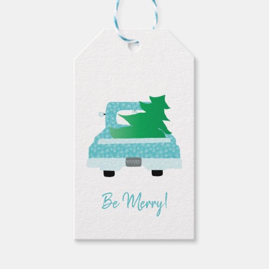  Blue Truck met kerstboomschotjes Labels Cadeaulabel (Voorkant)