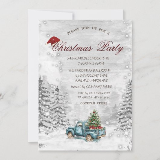 Blue Truck Pine Tree Snow Forest Kerstmis Kaart (Voorkant)