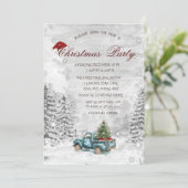 Blue Truck Pine Tree Snow Forest Kerstmis Kaart (Staand voorkant)