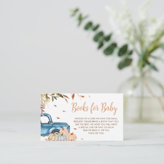 Blue Truck Pompoen Baby shower Boeken voor Baby Informatiekaartje (Staand voorkant)