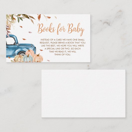 Blue Truck Pompoen Baby shower Boeken voor Baby Informatiekaartje (Voorkant / Achterkant)